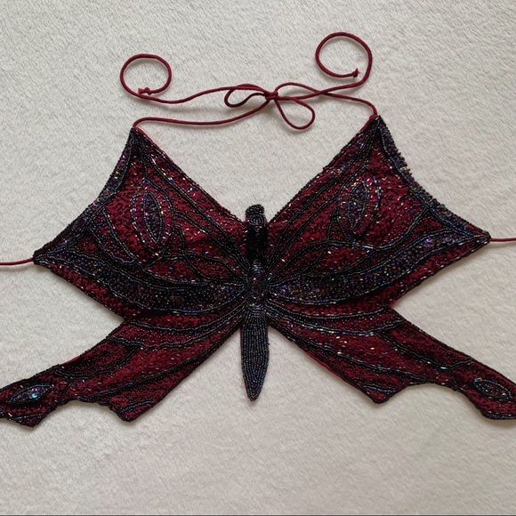 vintage red beaded butterfly halter♥️✨ SOLD - Picture 2 of 4